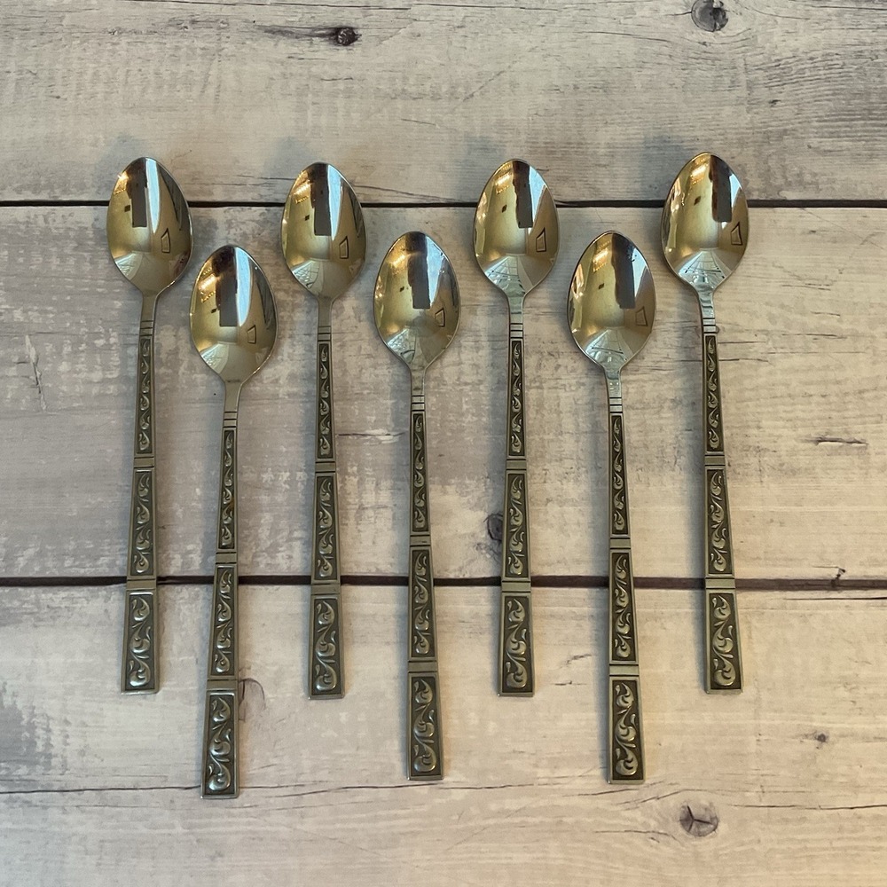 Riviera RIF4 Stainless Flatware Japan Set Of 7 Iced Tea Spoons MCM Vintage